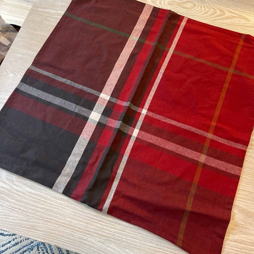 New Pottery Barn McKinley Plaid Red/Gray Zip Pillow Cover 24” Holiday Christmas